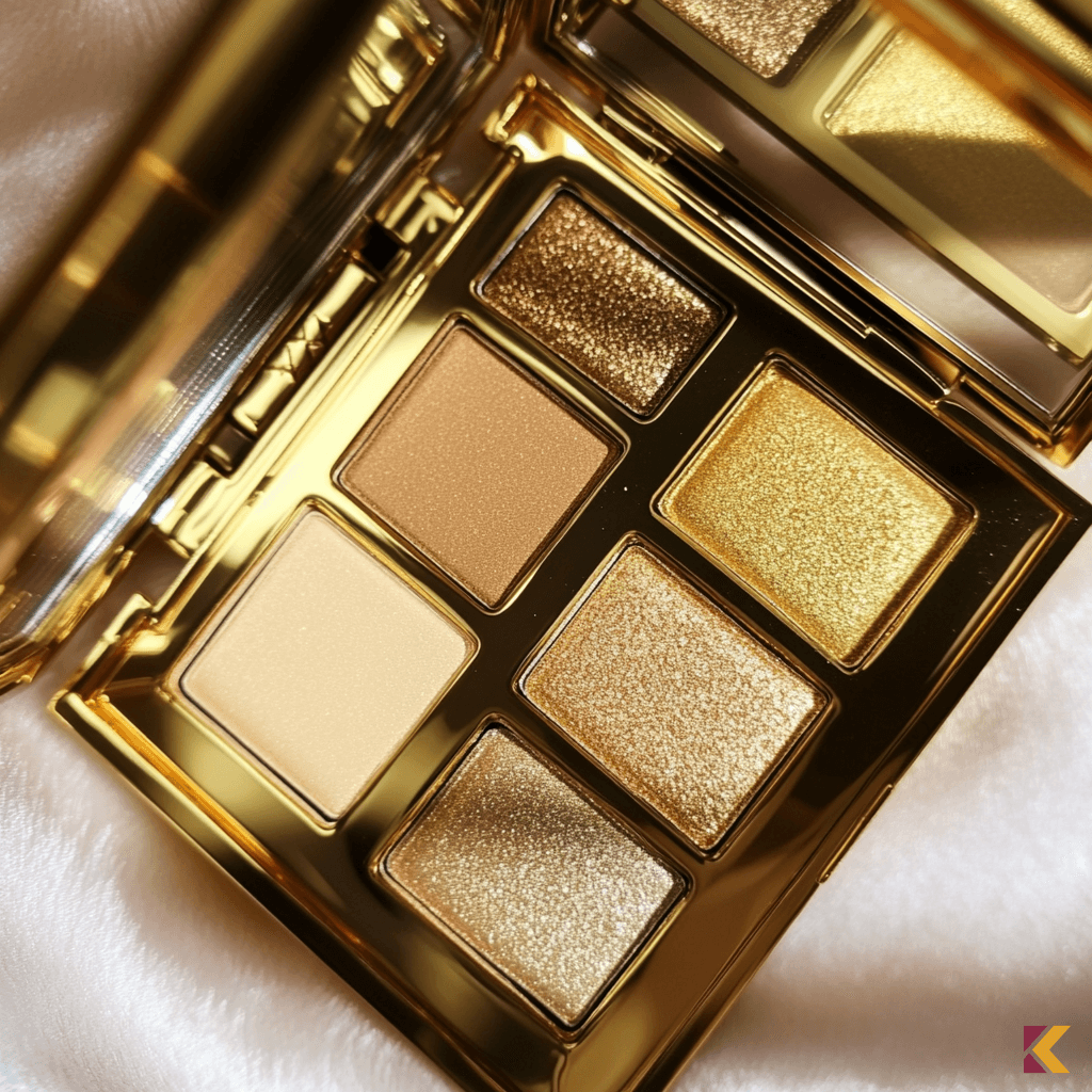 Cienie do powiek ze złocistymi drobinkami