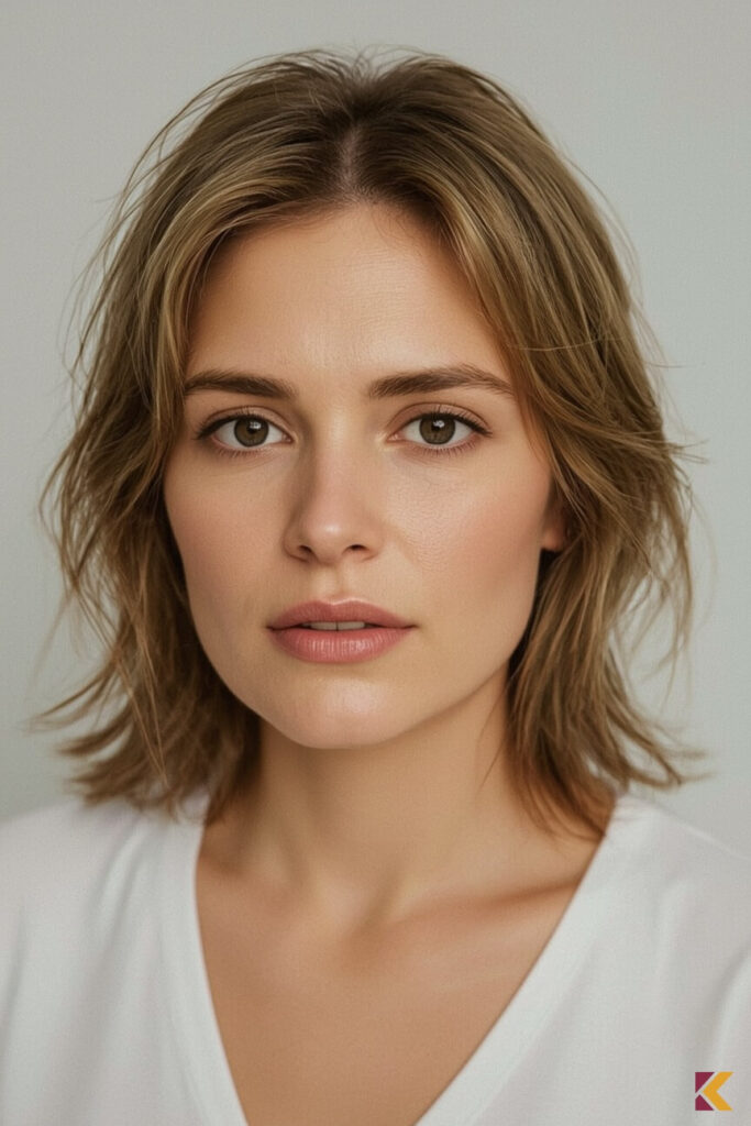 Krótkie włosy jasny brąz ze złotymi refleksami