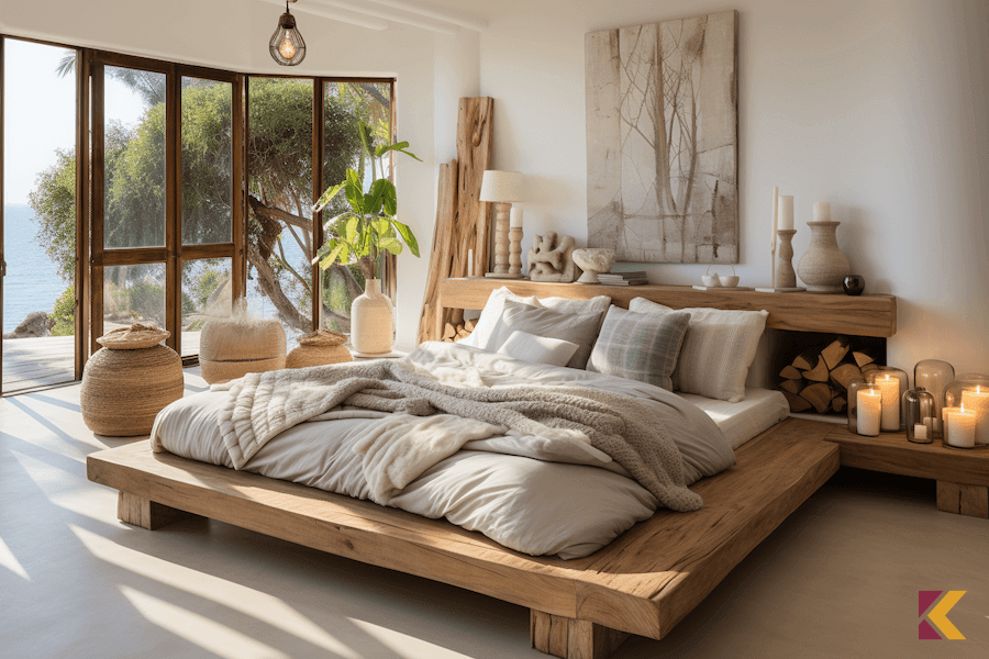 Rustykalna sypialnia, drewno i kolor śnieżnobiały