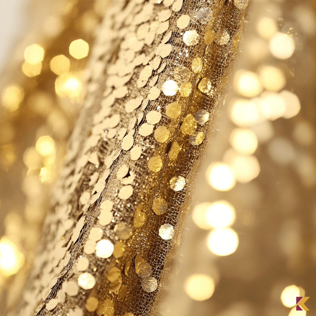 Złoty materiał z połyskującymi cekinami