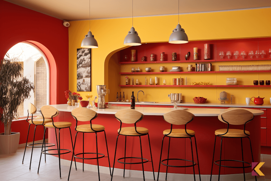 Kuchnia, czerwono-żółte ściany