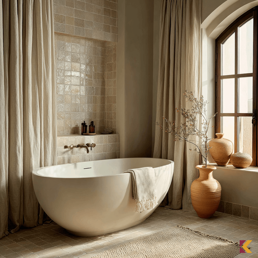 Łazienka ecru z wanną wolnostojącą