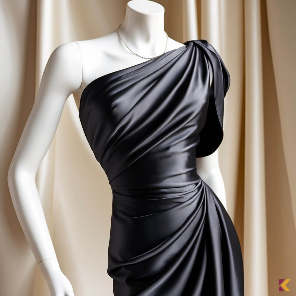 Sukienka asymetryczna, antracytowa satyna