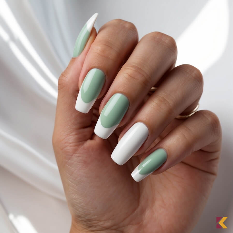 Seledynowe paznokcie z białym french