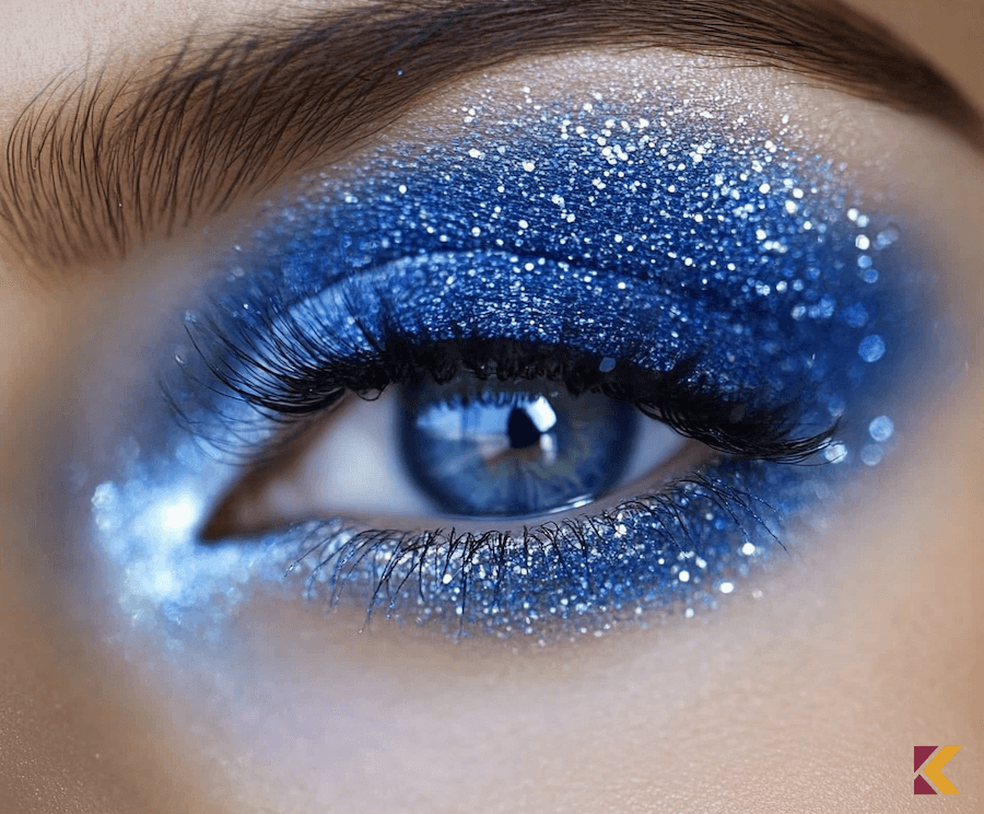 Makijaż oka, chabrowy, błyszczący