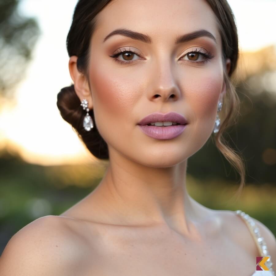 Kobieta w delikatnym makijażu, liliowe usta