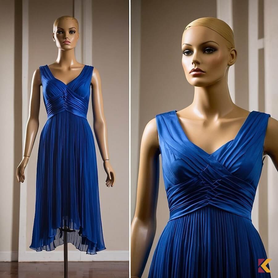 Sukienka wieczorowe w kolorze kobaltowym na manekinie