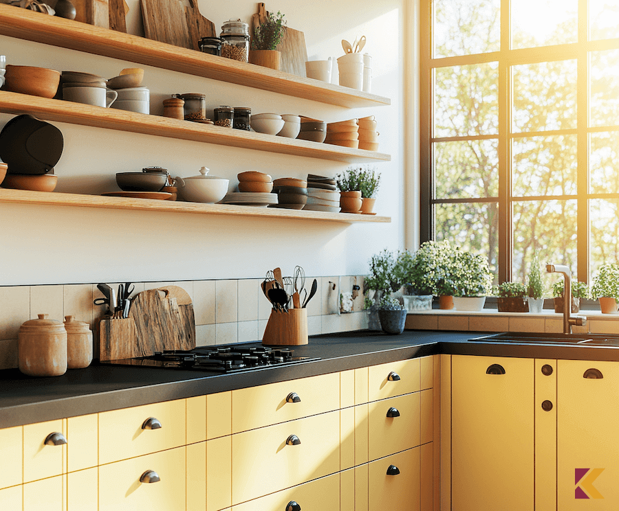 Słomkowe fronty mebli w kuchni