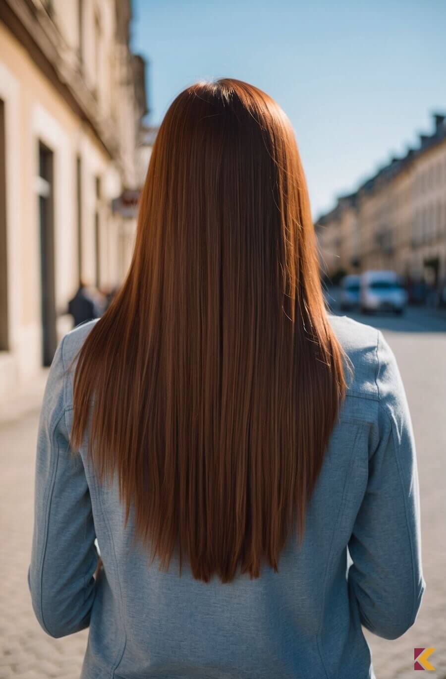 Kasztanowe włosy od tyłu