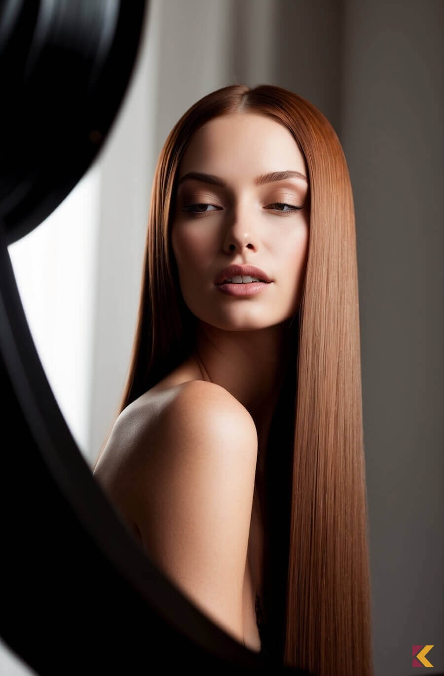 Modelka w długich kasztanowych włosach