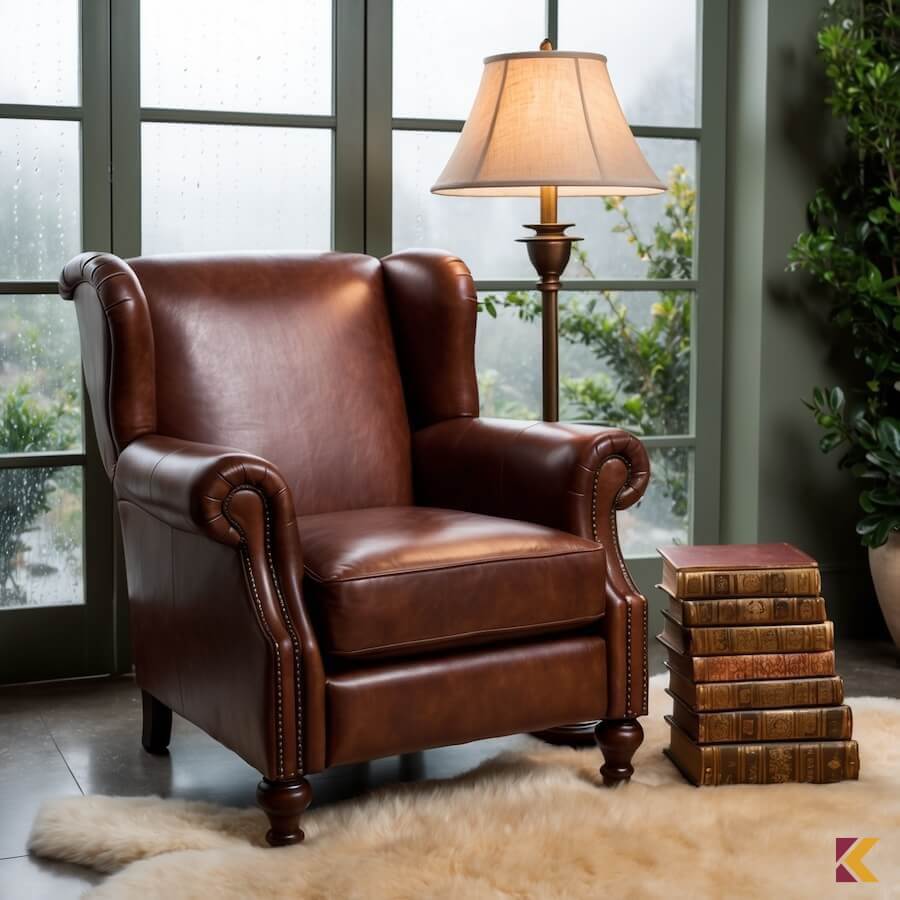 Skórzany fotel w kasztanowym kolorze