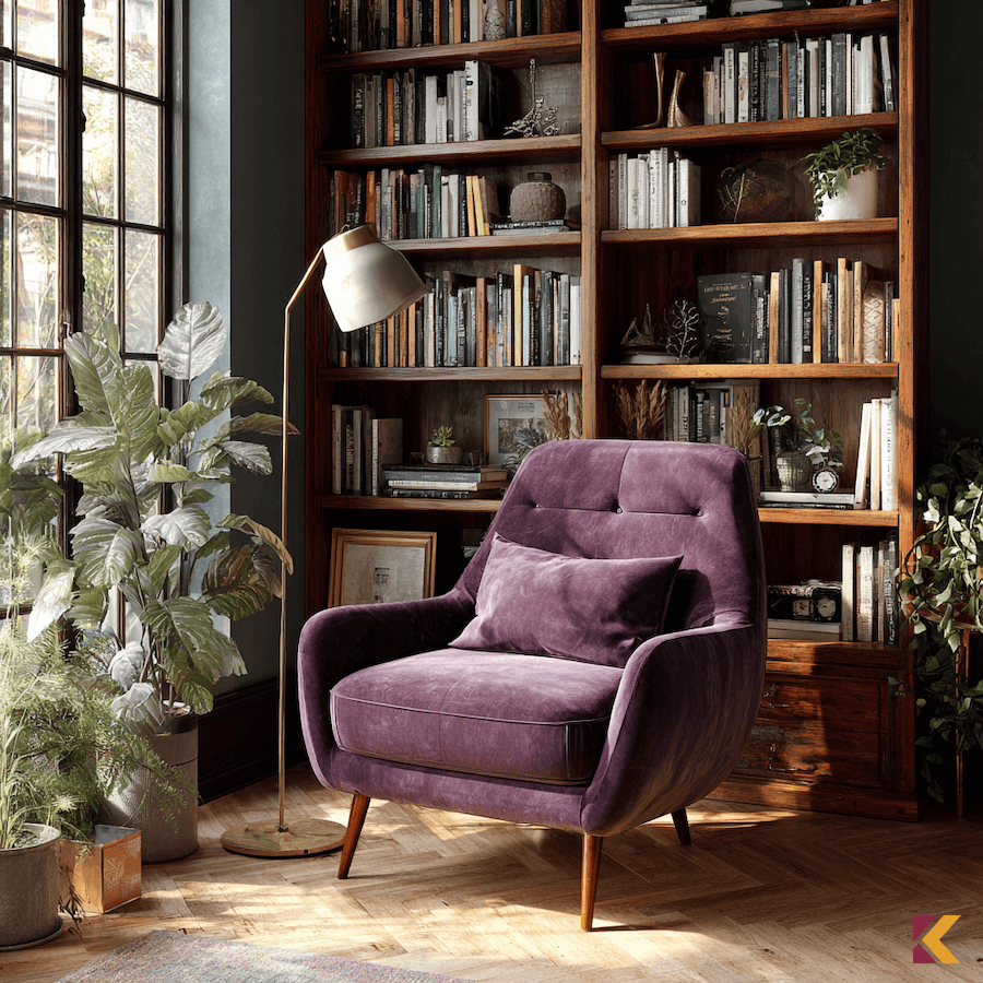 Kącik do czytania z lawendowym fotelem