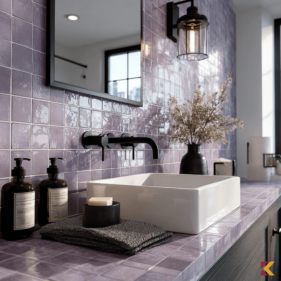 Lawendowe płytki w łazience