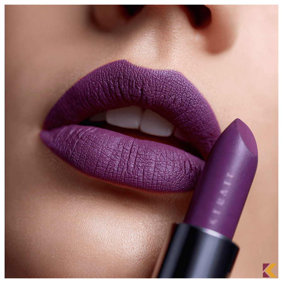 Usta i szminka w ciemnym tonie lawendowym