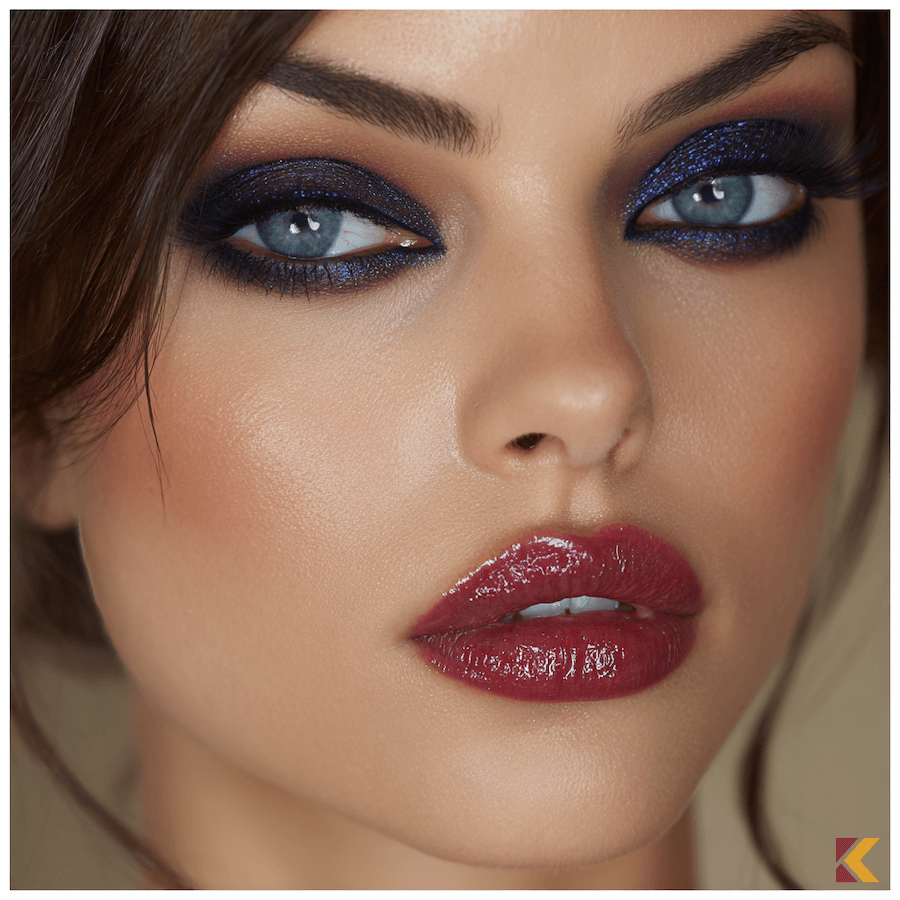 Makijaż oczu głęboki indygo z brokatem