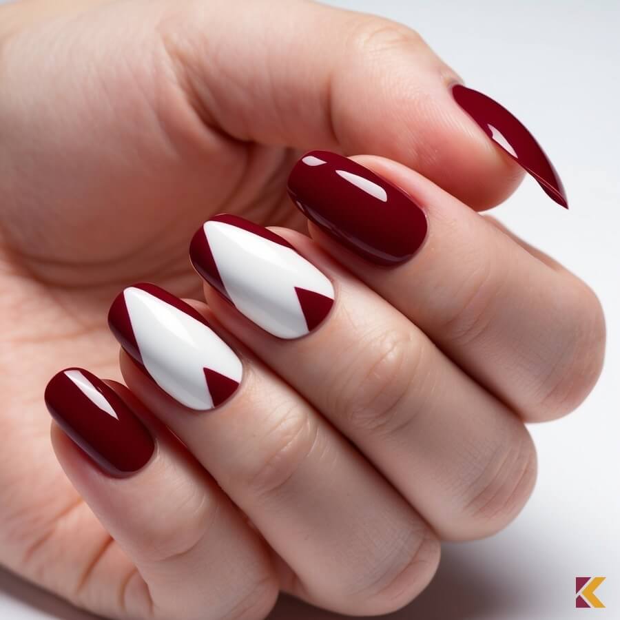 Wiśniowo-białe paznokcie