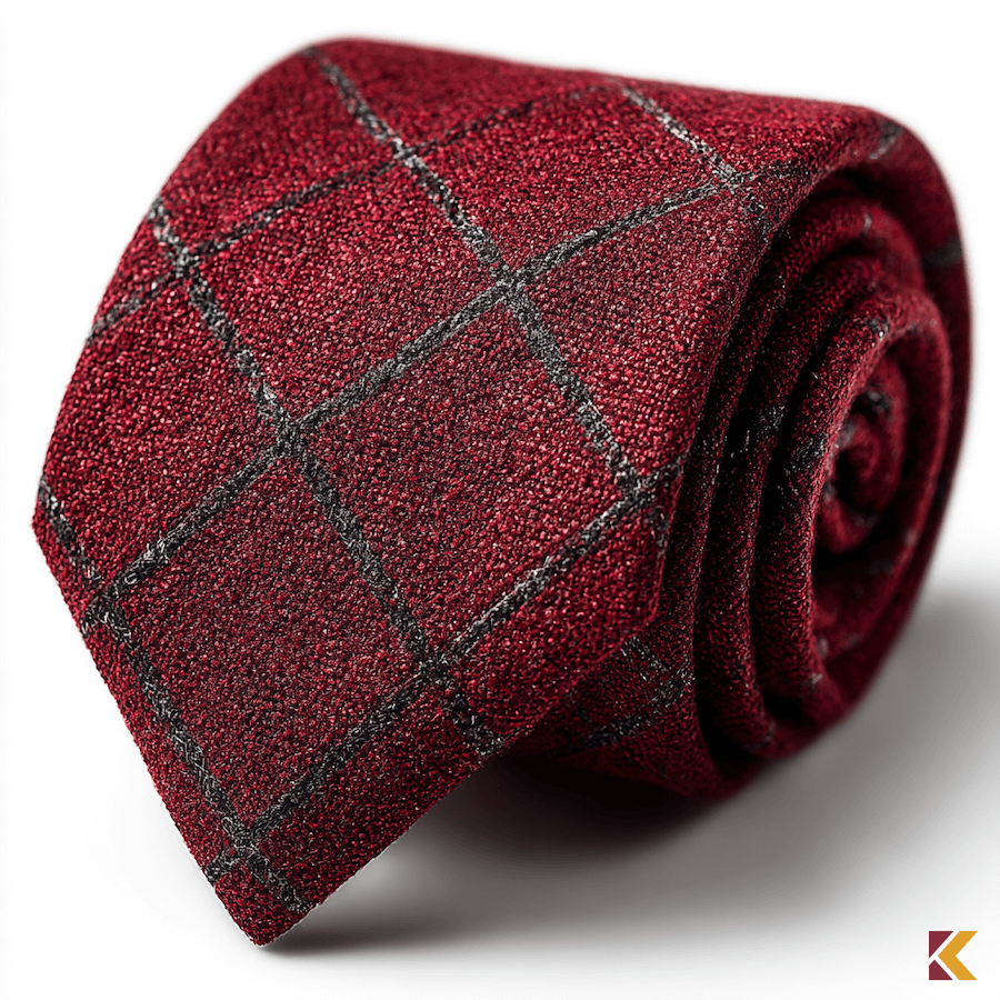 Wiśniowy krawat z szarą kratą