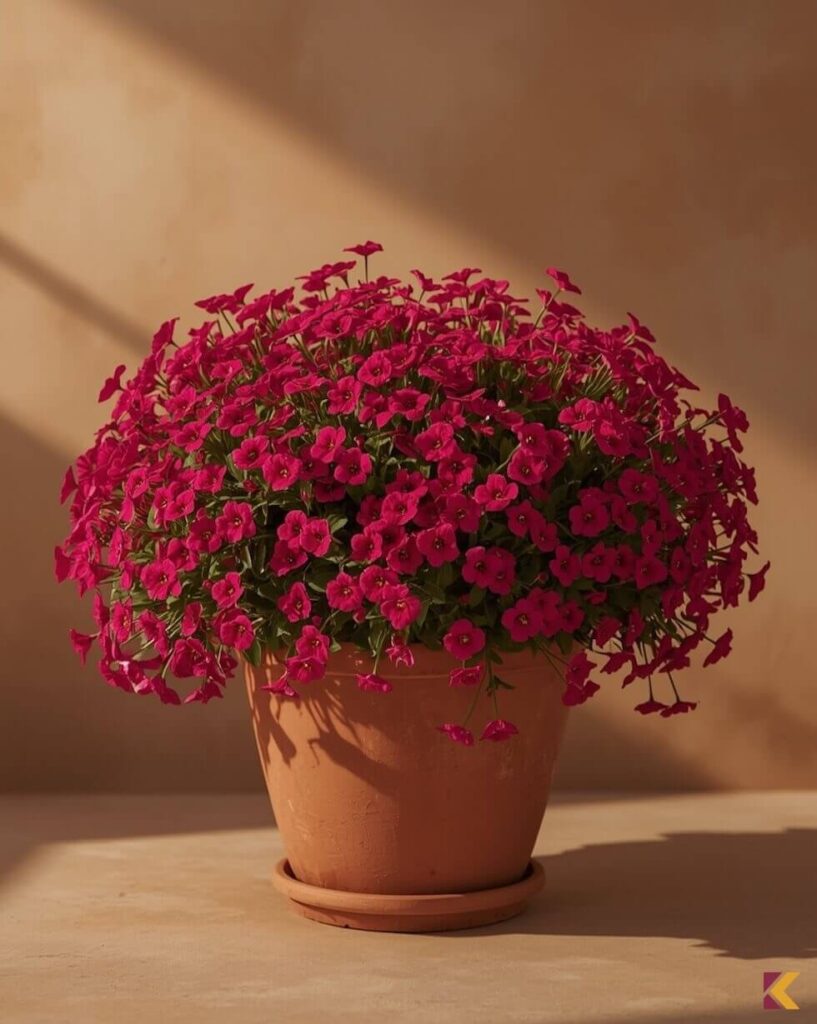 Supertunia Vista Paradise z czerwono-różowymi tonami