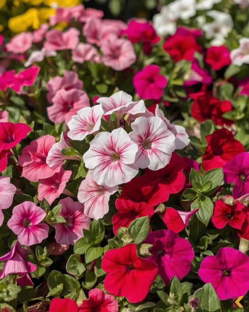 Supertunia Vista w różnych kolorach, zdjęcie z bliska