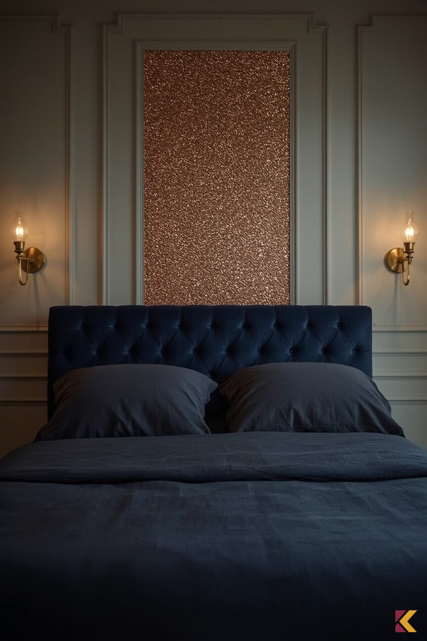 Akcentowa ściana z brokatem w sypialni