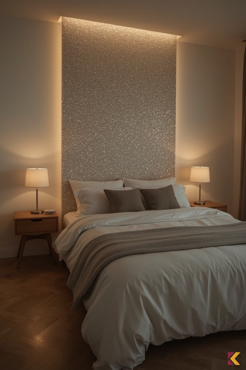 Brokatowa, podświetlana ściana z brokatem