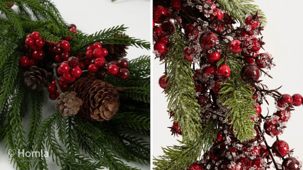 Girlanda z gałązek, jarzębiny i szyszek