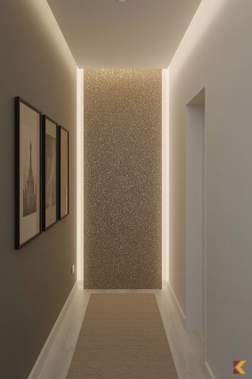 Podświetlana brokatowa ściana w holu