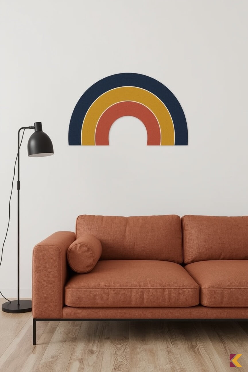 Trójkolorowa tęcza (naklejka) nad sofą
