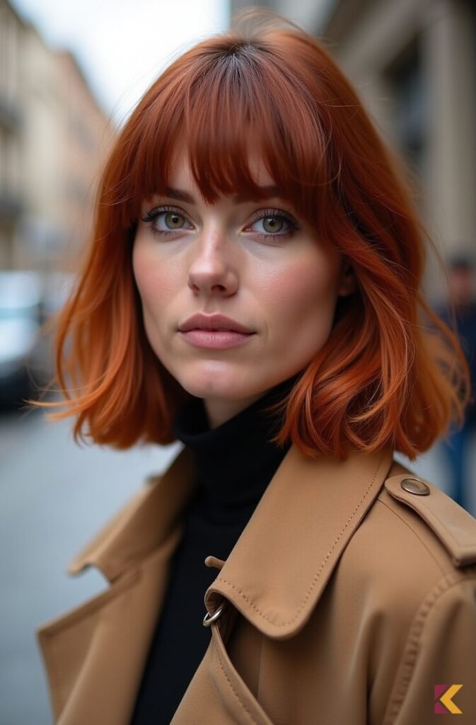 Klasyczny bob na krótkich rudych włosach