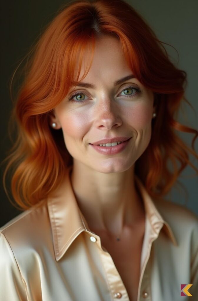 Włosy, intensywnie czerwono miedziany odcień