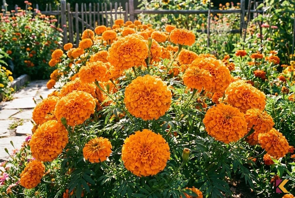 Niska, karłowa aksamitka 'Cupido' z dużymi pomarańczowymi kwiatami